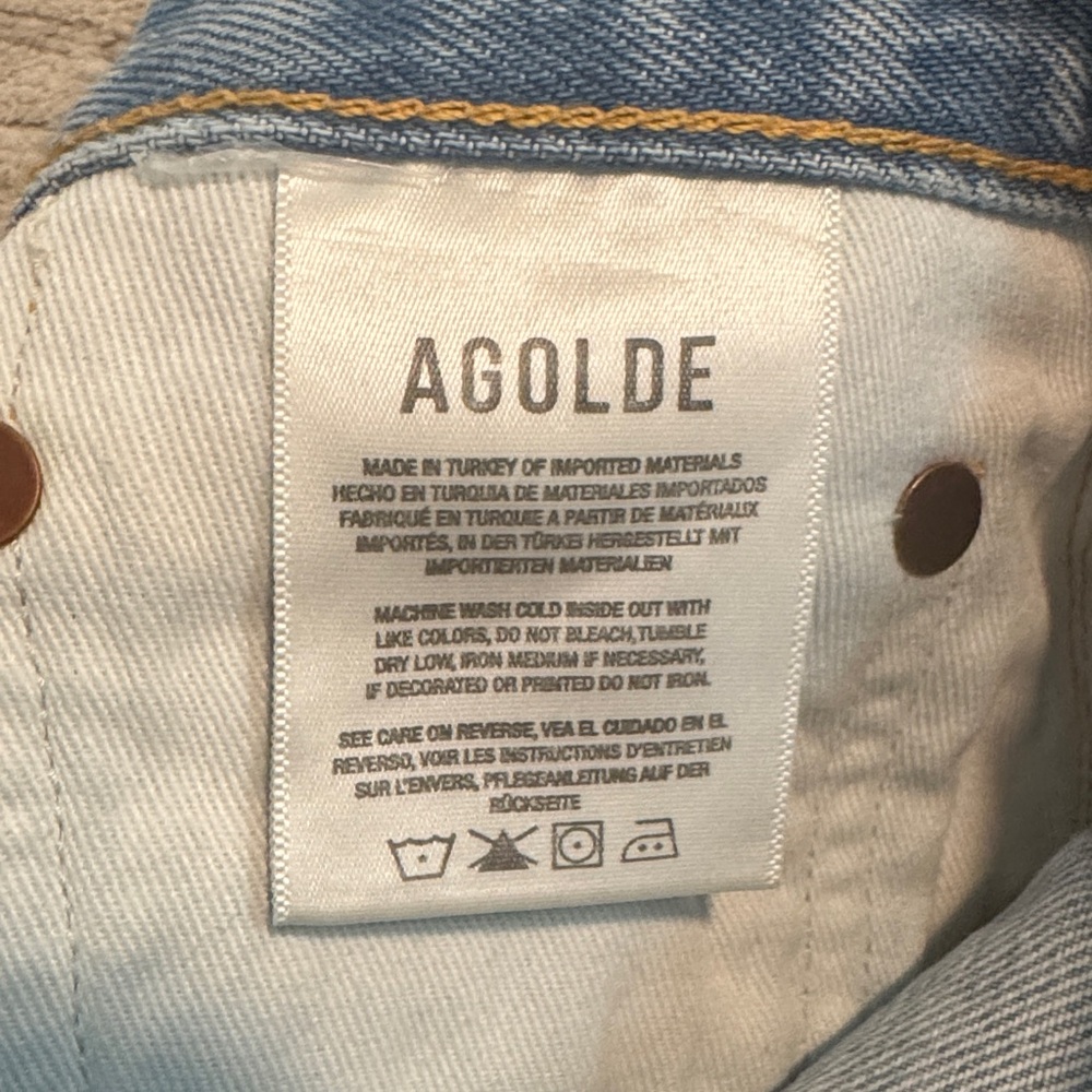 Agolde Light Blue Distressed Denim Cutoff Shorts - Picture 7 of 7